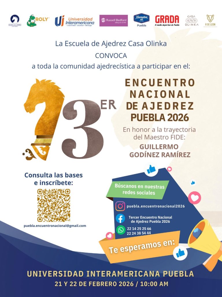Puebla recibirá el Encuentro Nacional de Ajedrez 2026