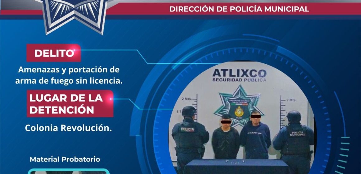 Detención en Atlixco: Dos hombres arrestados por portación ilegal de arma de fuego en colonia Revolución