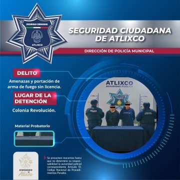 Detención en Atlixco: Dos hombres arrestados por portación ilegal de arma de fuego en colonia Revolución