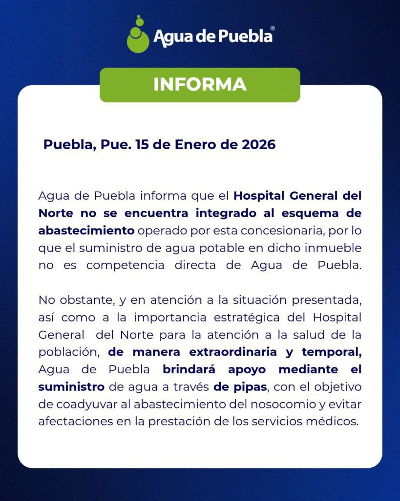 Agua de Puebla activa plan de contingencia para abastecer al Hospital del Norte 1 WhatsApp Image 2026 01 15 at 2.59.53 PM