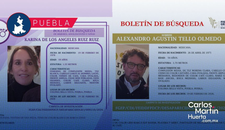 Buscan a Karina Ruiz y Alexandro Tello, esposos desaparecidos