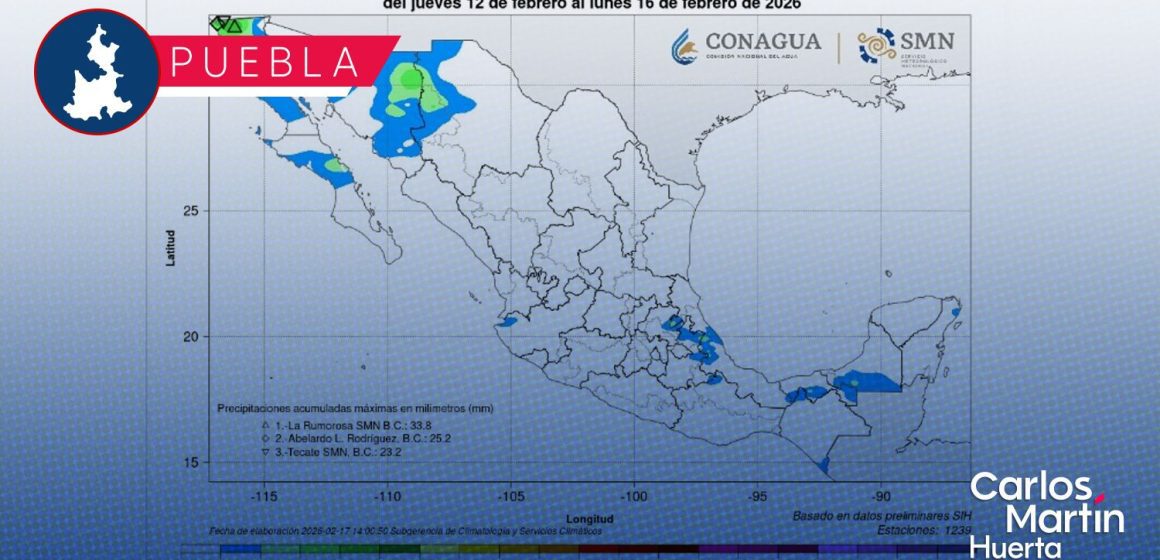 Gobierno de Puebla emite recomendaciones por Frente Frío No. 36
