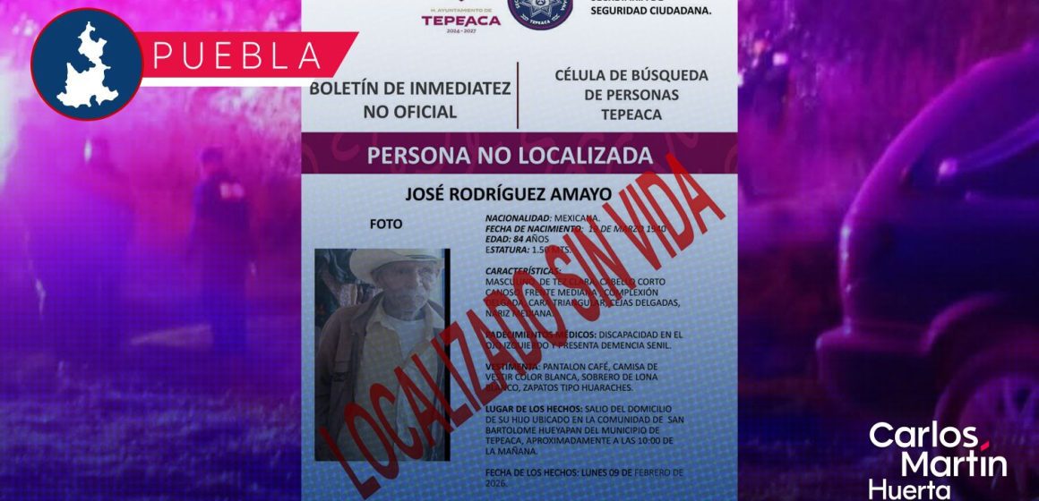 Localizan sin vida a José Rodríguez, el abuelito que estaba desaparecido en límites de Acajete