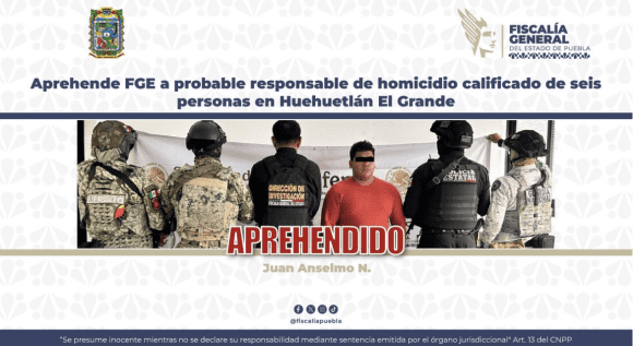 146 (1) Detienen a presunto responsable de homicidio múltiple en Huehuetlán El Grande