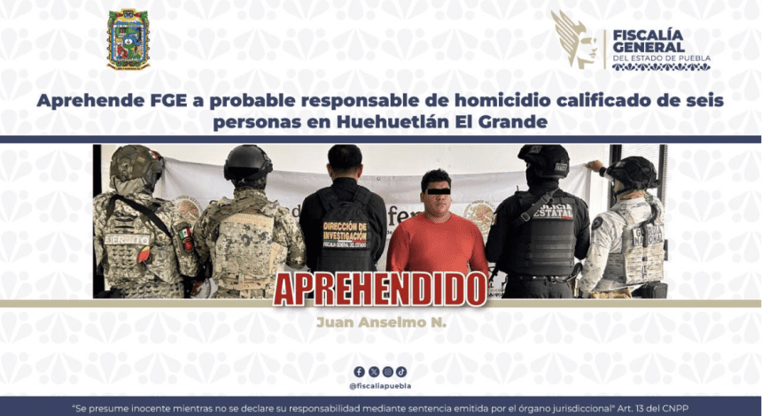Detienen a presunto responsable de homicidio múltiple en Huehuetlán El Grande