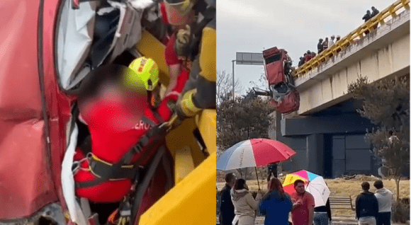 Trágico accidente en Periférico; vehículo queda suspendido, deja una mujer muerta y tres heridos