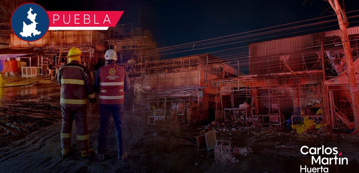 Incendio en la Central de Abasto de Puebla consume cinco locales; corto circuito sería la causa