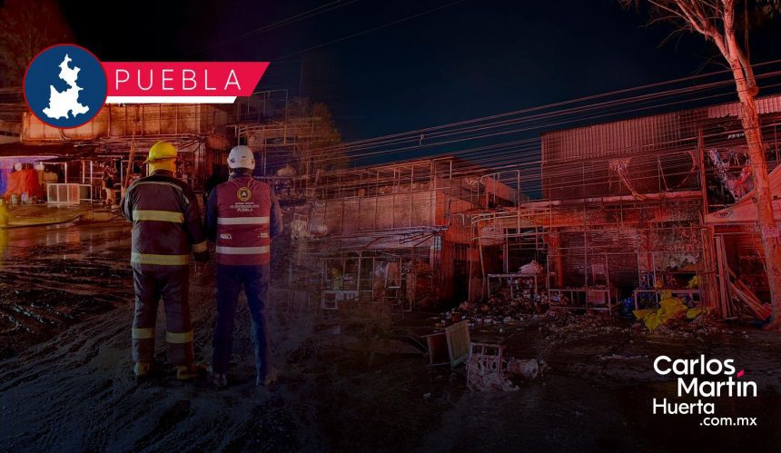 Incendio en la Central de Abasto de Puebla consume cinco locales; corto circuito sería la causa