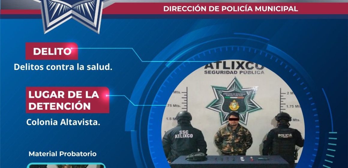 Detienen a hombre con narcóticos y báscula gramera en la colonia Altavista, Atlixco