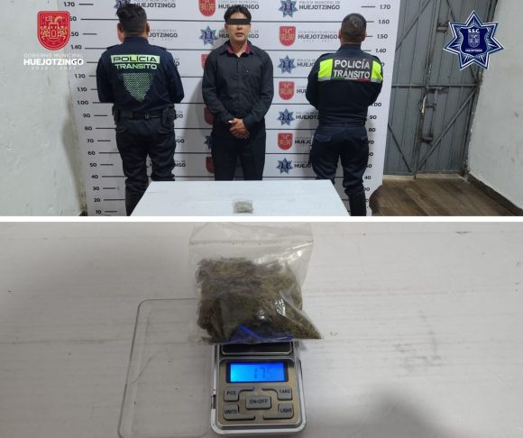 Huejotzingo: Caen cuatro hombres por posesión de droga y violación de sellos oficiales