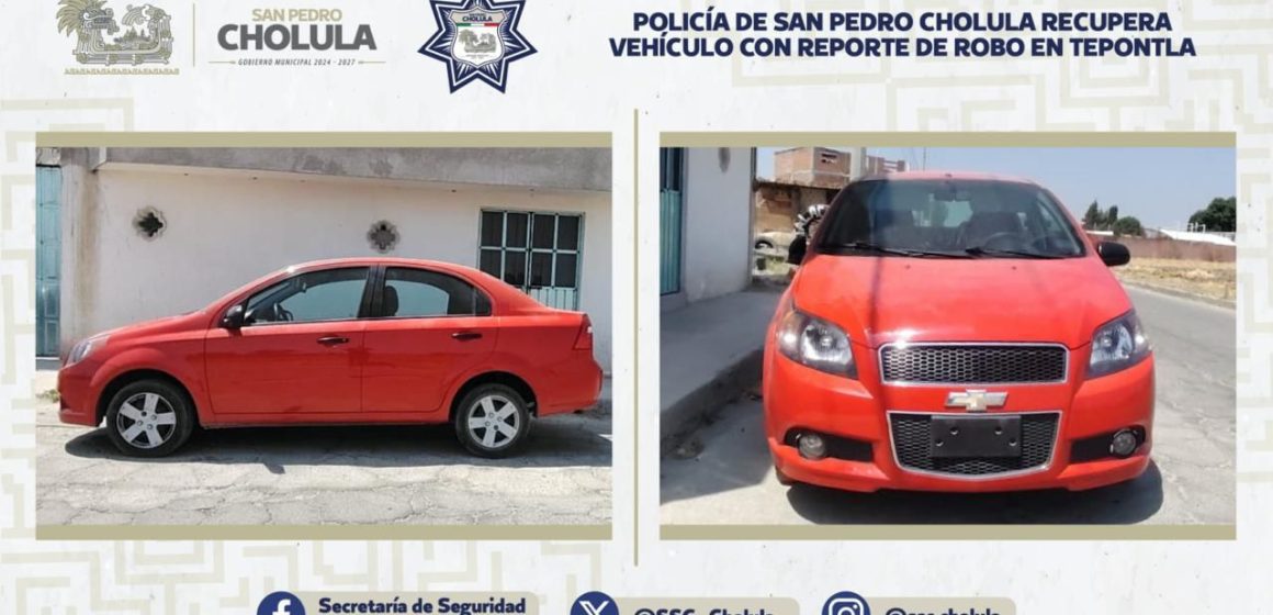 Policía de San Pedro Cholula recupera vehículo con reporte de robo en Tepontla