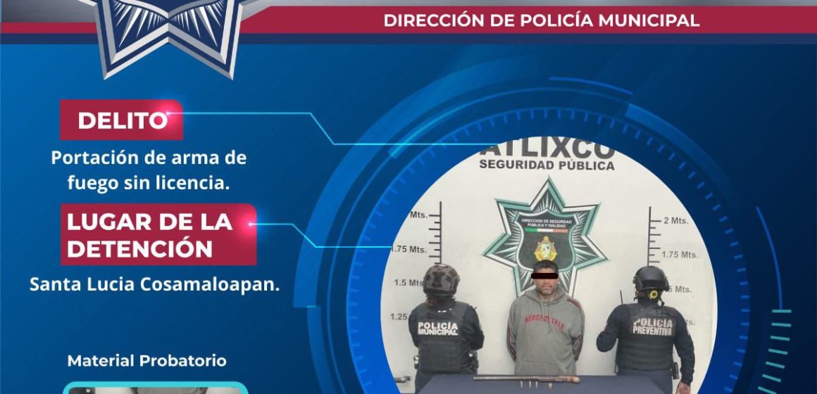 Detienen a hombre por portación ilegal de arma de fuego en Atlixco