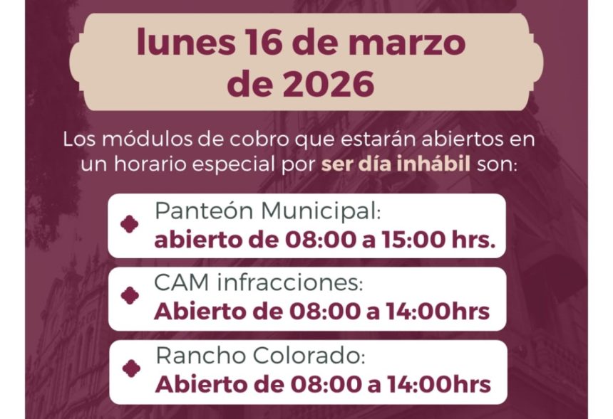 Ayuntamiento de Puebla anuncia horario especial de módulos de cobro el lunes 16 de marzo