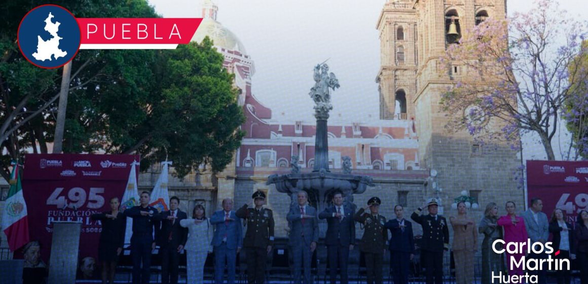 Puebla celebra su 495 aniversario: Alejandro Armenta y Pepe Chedraui encabezan ceremonia cívica en el Zócalo