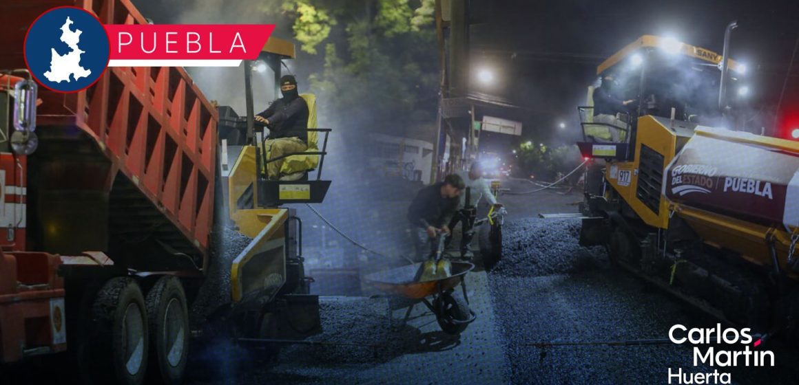 Gobierno de Puebla trabaja 24/7; avanzan trenes de pavimentación en la Diagonal