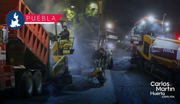 Gobierno de Puebla trabaja 24/7; avanzan trenes de pavimentación en la Diagonal