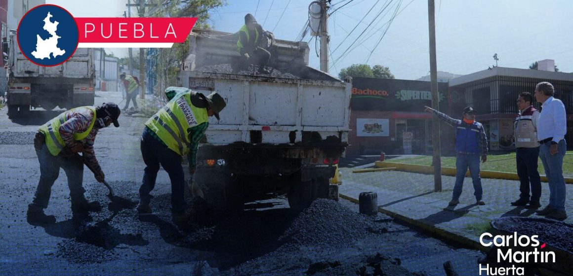 Realizan bacheo en la colonia Belisario Domínguez; refuerzan movilidad en arterias de Puebla