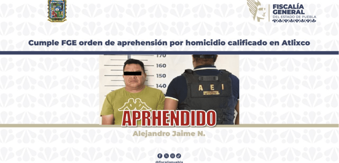 Detienen en Atlixco a sujeto buscado por homicidio en la CDMX