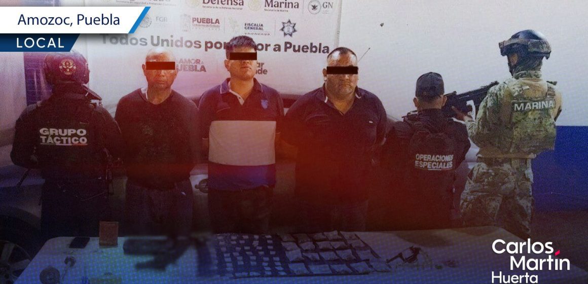 Detienen a tres asaltantes con armas y droga en Amozoc