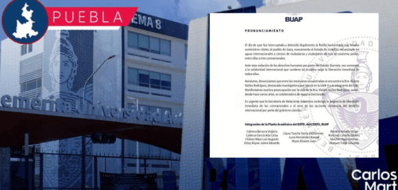 Académicos de la BUAP exigen liberación de investigadora detenida en flotilla humanitaria rumbo a Gaza