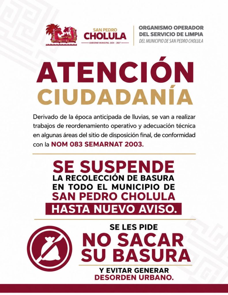 Suspenden recoleccion de basura San Pedro Cholula