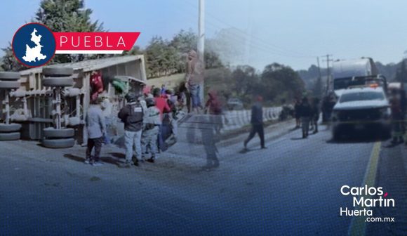 Vuelca tráiler con ganado y se desata la rapiña en la autopista Puebla-Córdoba