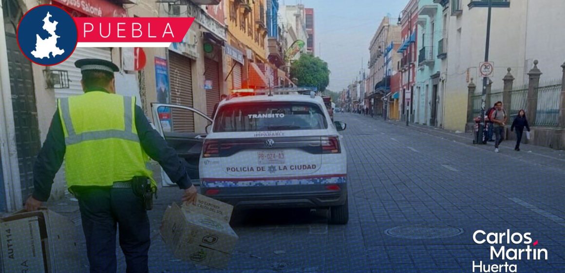 Realizan operativo contra apartado de lugares en el Centro Histórico de Puebla