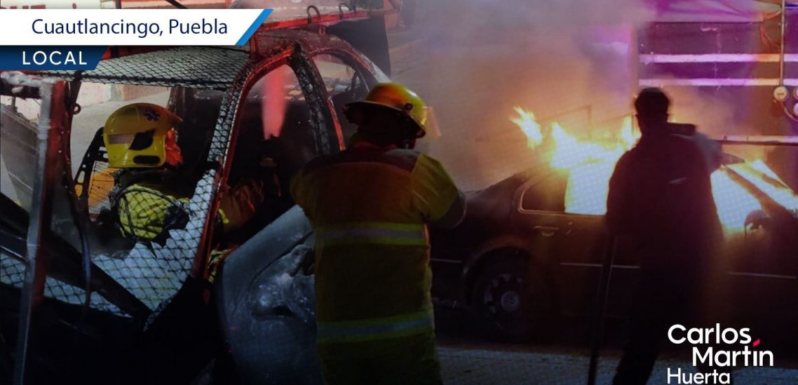 Vehículo termina en llamas tras falla mecánica en Cuautlancingo