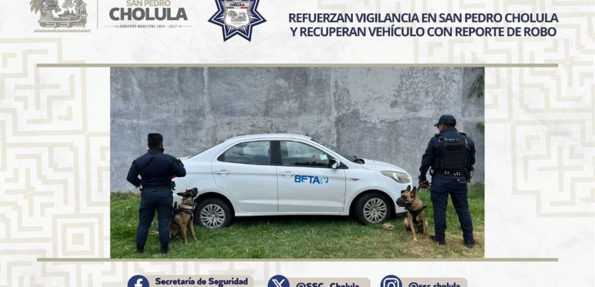 Refuerzan vigilancia en San Pedro Cholula y recuperan vehículo con reporte de robo