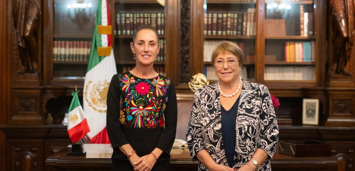 Sheinbaum se reúne con Michelle Bachelet en Palacio Nacional; México mantiene respaldo para la ONU