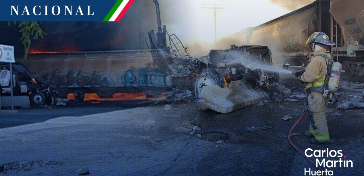 Choque entre tren y pipa con combustible provoca incendio en Querétaro