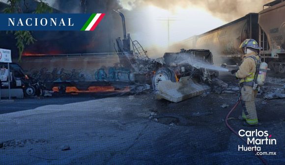 Choque entre tren y pipa con combustible provoca incendio en Querétaro