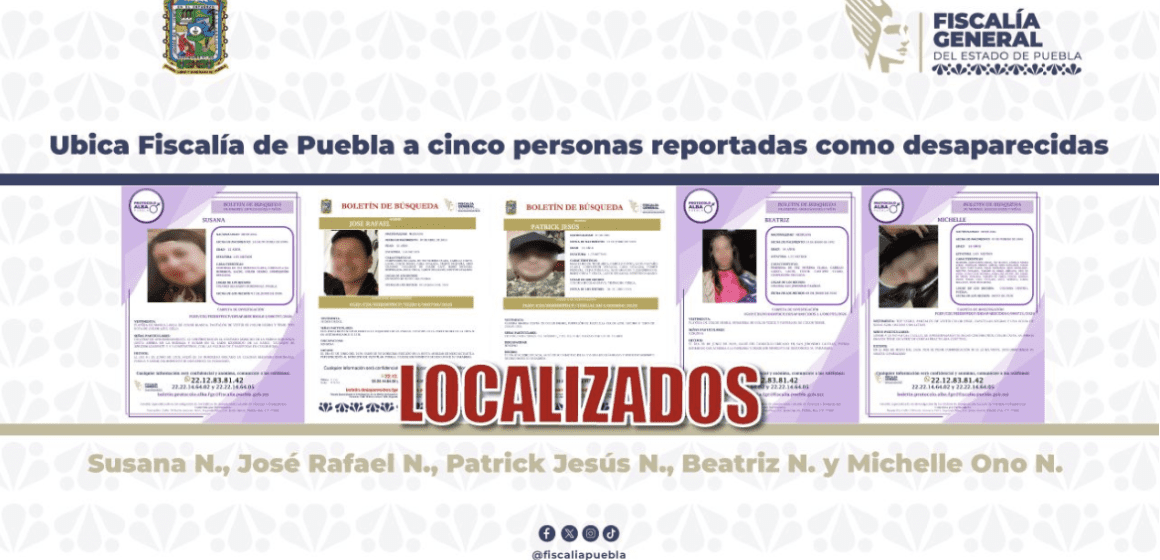 293 Ubica Fiscalía de Puebla a cinco personas reportadas como desaparecidas
