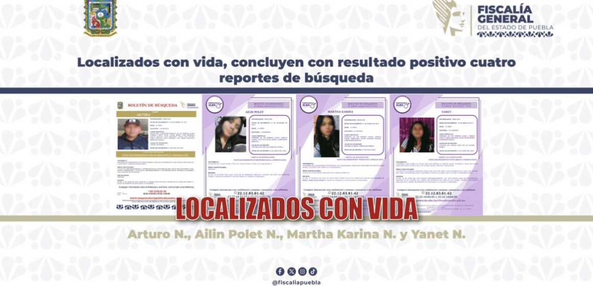 Fiscalía de Puebla localiza a cuatro personas reportadas como desaparecidas
