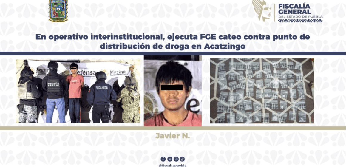 Cateo en Acatzingo: FGE asegura presunto punto de venta de droga; hay un detenido