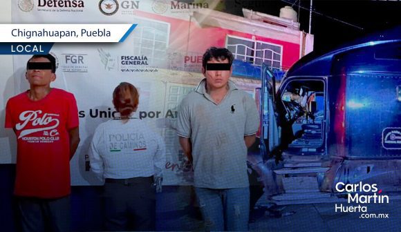 Policía Estatal y Marina detienen a dos asaltantes de transporte de carga en Chignahuapan