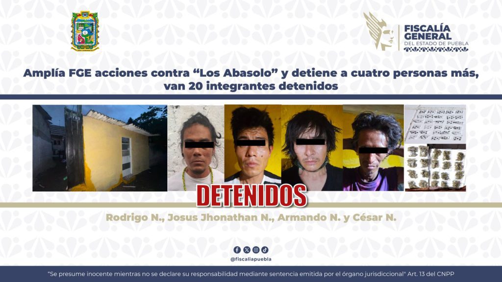 FGE Puebla detiene a cuatro presuntos integrantes más de “Los Abasolo”; suman 20 asegurados 1 BOLETIN309 h