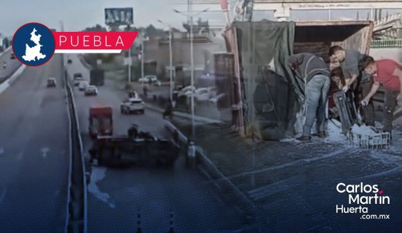 Vuelca vehículo con mercancía en la Vía Corta a Santa Ana, frente a la Central de Abasto