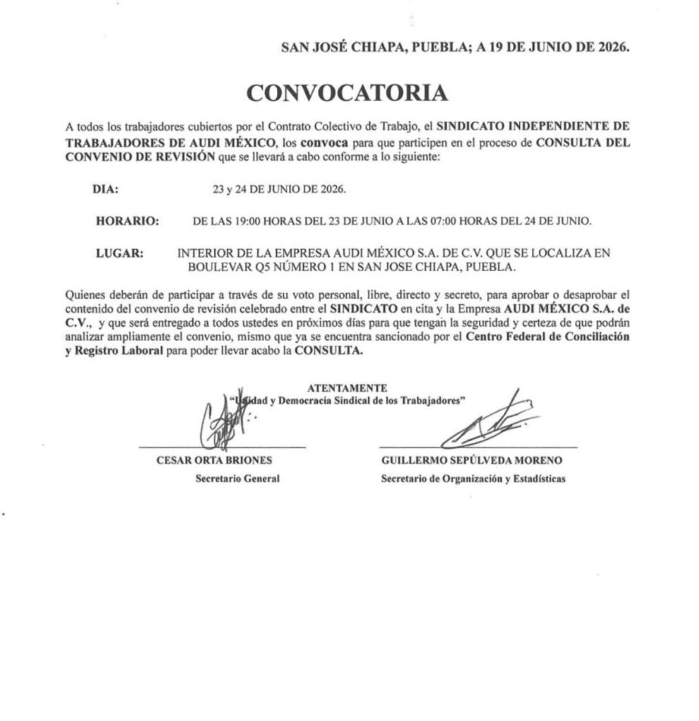 Audi México alcanza convenio con Sitaudi y lo someterá a consulta 1 audi