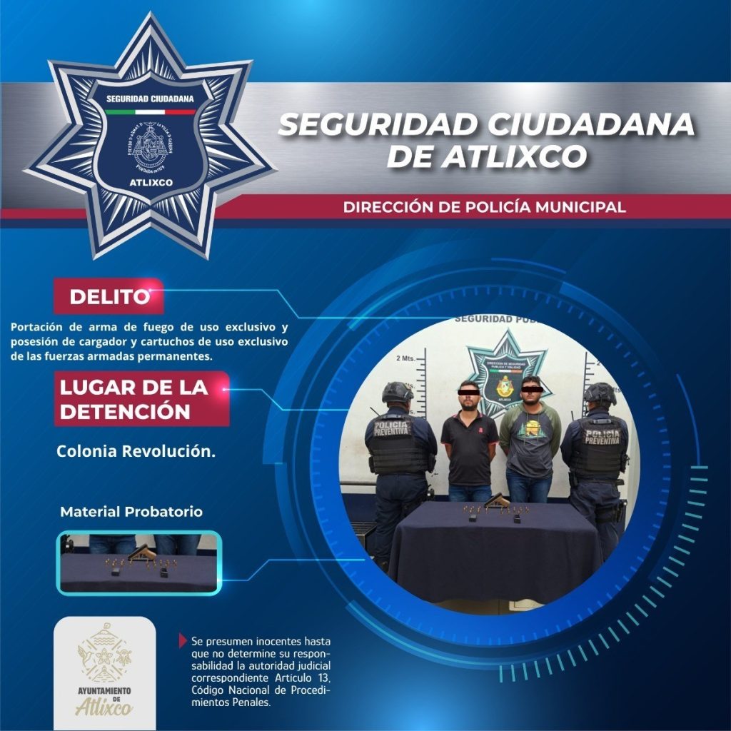 Detienen a dos hombres con arma de fuego de uso exclusivo del Ejército en Atlixco 1 policia 6