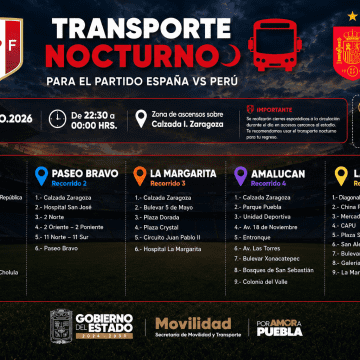 Anuncian rutas de transporte nocturno para el partido España vs Perú en el Cuauhtémoc