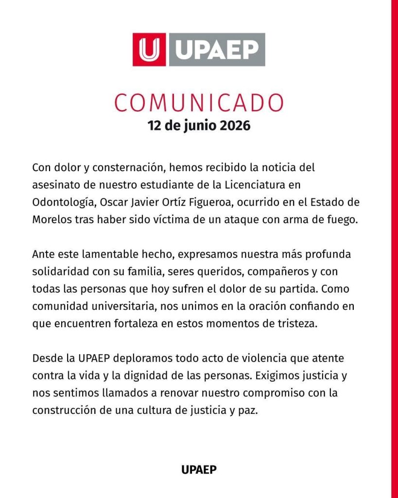 UPAEP exige justicia por el asesinato de su estudiante, Óscar Javier Ortiz, en Morelos 1 uapep