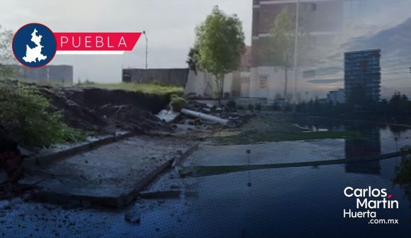 Barda colapsada e inundación Parque del Arte Afectaciones por lluvias en Puebla: Barda colapsada, caída de árboles e inundaciones