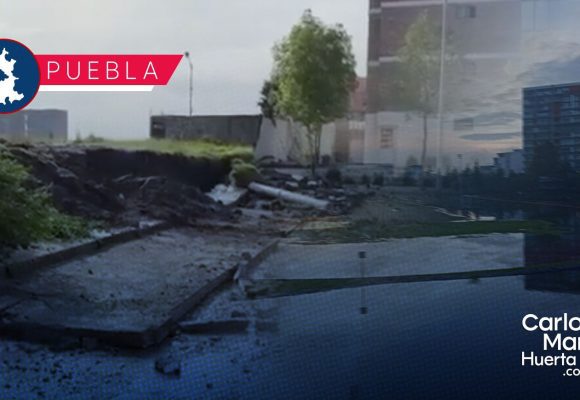 Barda colapsada e inundación Parque del Arte Afectaciones por lluvias en Puebla: Barda colapsada, caída de árboles e inundaciones