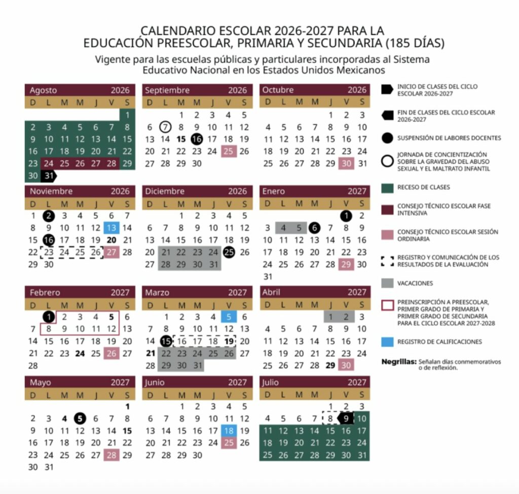 SEP presenta Calendario Escolar 2026-2027: Conoce las fechas clave, vacaciones y puentes 1 CALENDARIO SEP 1024x974 1