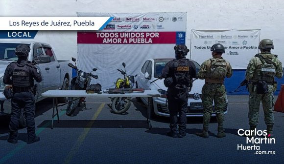 Decomisan arsenal, equipo táctico y vehículos en Los Reyes de Juárez