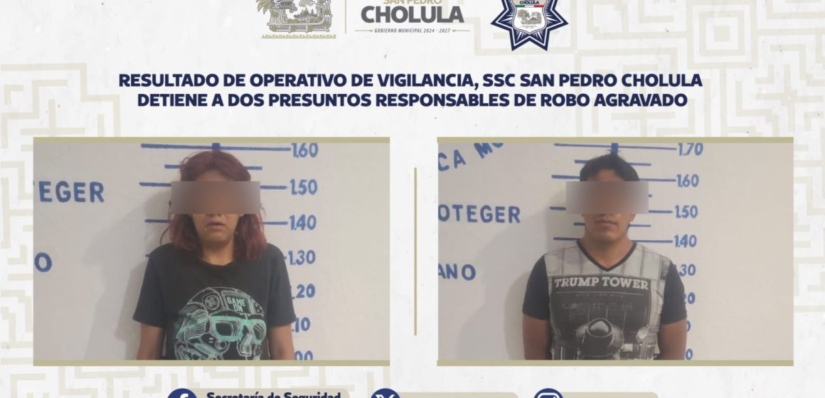 SSC de San Pedro Cholula detiene a dos presuntos responsables de robo agravado