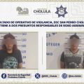 SSC de San Pedro Cholula detiene a dos presuntos responsables de robo agravado