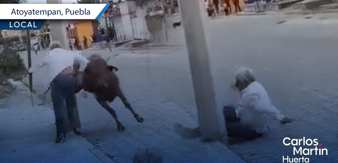 Adulto mayor es embestido por un toro en Atoyatempan