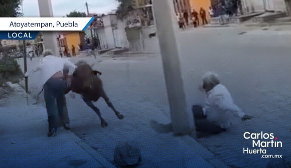 Adulto mayor es embestido por un toro en Atoyatempan